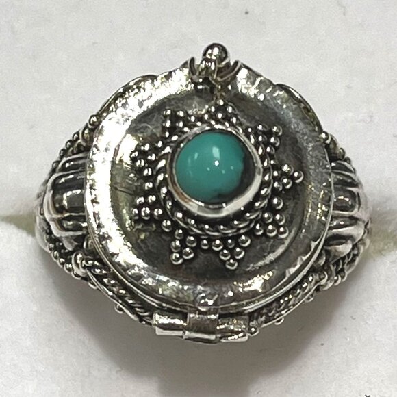 Sterling Silver Ash Holder Ring With A Turquoise Sz 10  NEW - Picture 1 of 2